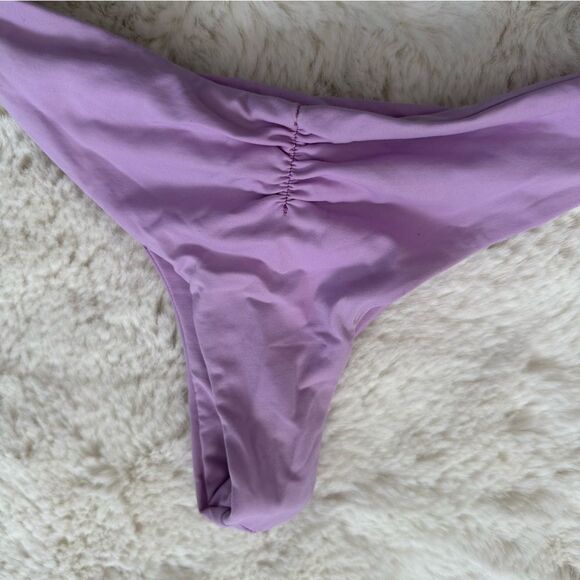 Frankie’s bikinis bright purple skimpy thong bikini bottoms size large ruched - Picture 4 of 6